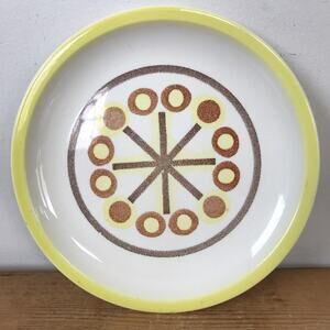 Vintage 70s Ironstone Pin Wheel Yellow Brown Patterned 10.25" Dinner Plate 4144